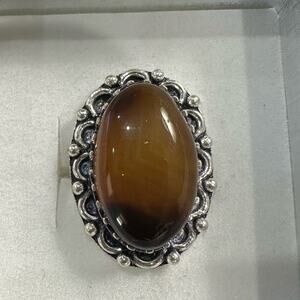 💕 Natural gemstone, agate ring, stamped‎ 925 silver overlay size 6 handmaid